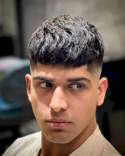 Messy French Crop with High Faded Sides for Guys