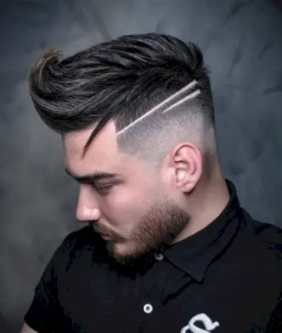 Quiff with High Fade and line
