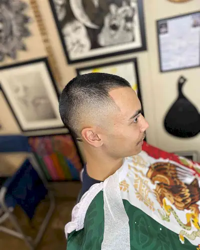 Buzz Fade Cut Burst Fade with V Hairline on Men with receding hairline