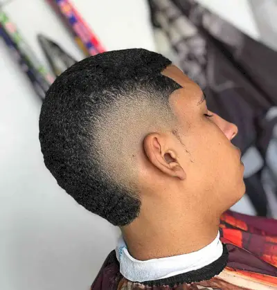 Disconnected Burst Fade Buzz Cut Haircut on Young Guys