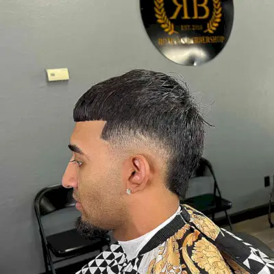 Low Burst Faded Straight Hair with Micro Bangs for Men