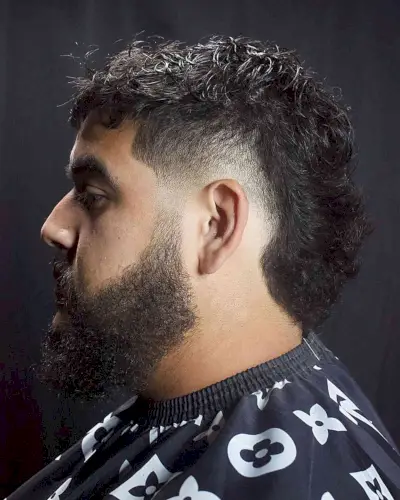 Burst Fade Mullet with Beard on Men