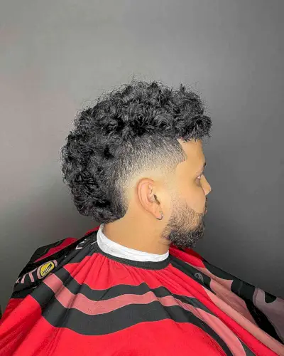 Curly Burst Fade with Short Sides on Guys