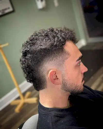 Short Tapered Burst Fade Curly Cut for Dudes