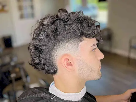 Burst Fade with Natural Curls for Men