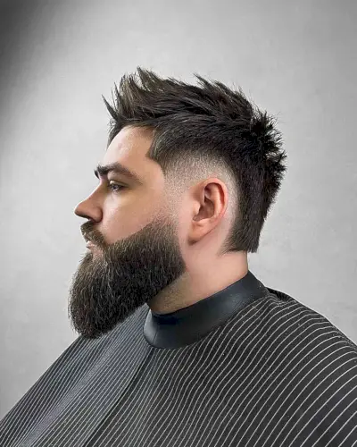 Burst Fade with a Full Beard for Men