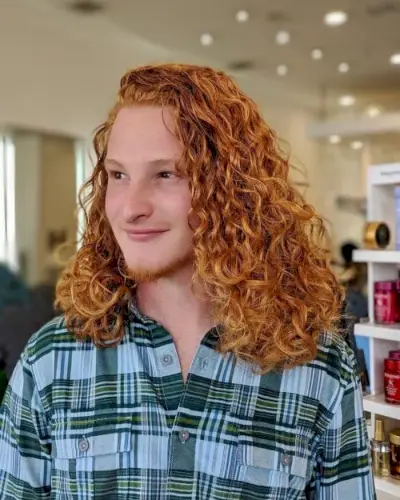 Copper Shoulder-Length Curly Hair
