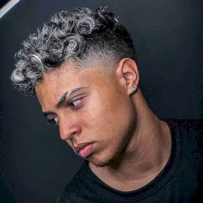 Curly Taper Fade with Highlights for Guys