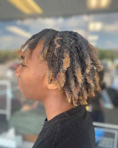 Thick Black Freeform Dreads with Blonde Tips for Guys