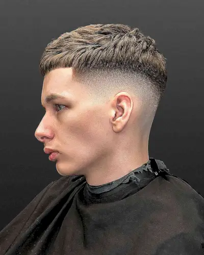 Drop Fade with Textured Bangs for Men