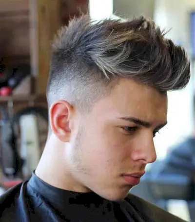 Textured Pomp Faux Hawk with High Fade for Males