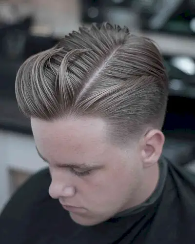 Mens Combed Over and Back with a Hard Part
