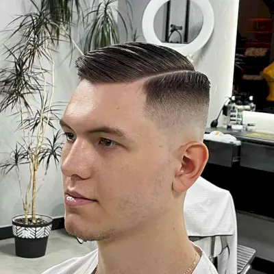 Military-Style Hard Part with a Skin Fade and Combover for Men