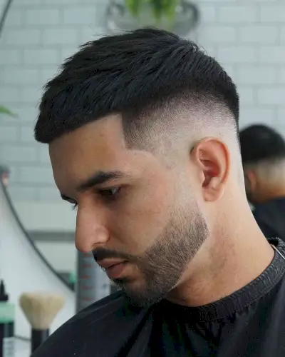 Dark Caesar Squared Front with a Beard Fade