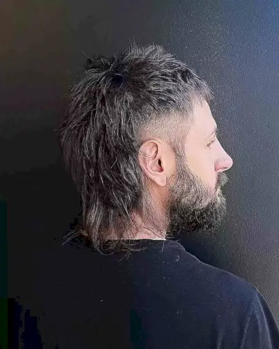 Medium Choppy Mullet with Fade for Guys with Beard