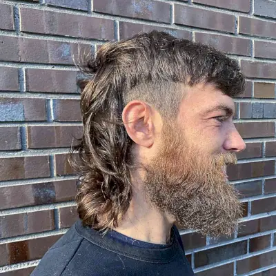 Medium-Length Mullet for Men with Thick Beard