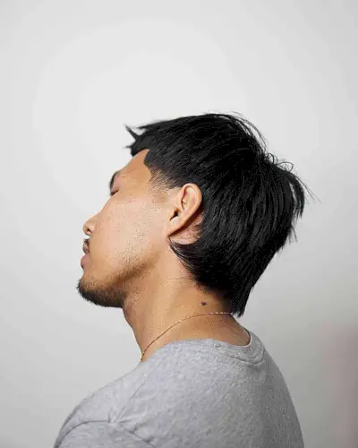 Nape-length Straight Scissor Cut Mullet for men