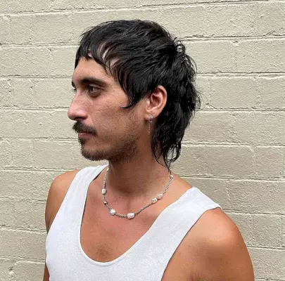Waved Mullet Style with Side Burns for Guys