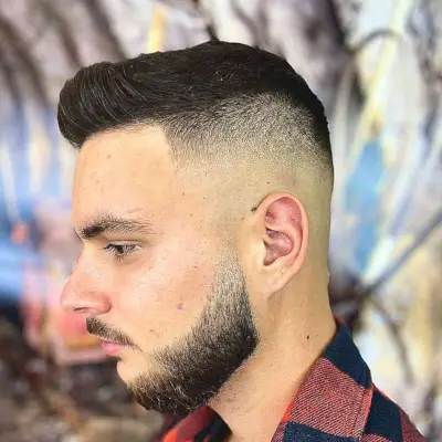 Short High Skin Fade for Short Quiff Hairstyle on Men with Beard