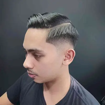 Comb Over Fade with Sharp Side Part