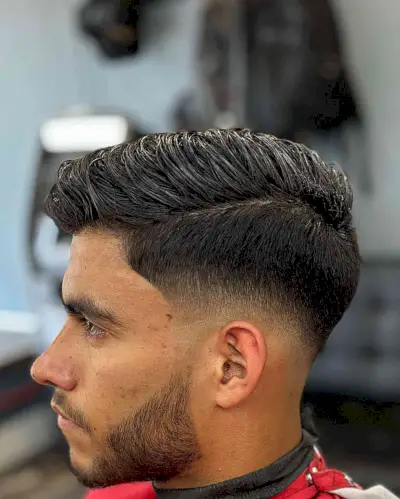 Low Fade and Comb Over with Beard for Guys