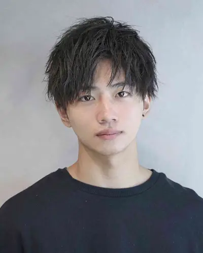 Medium Messy Hair with Textured Layers and Parted Bangs for Boys