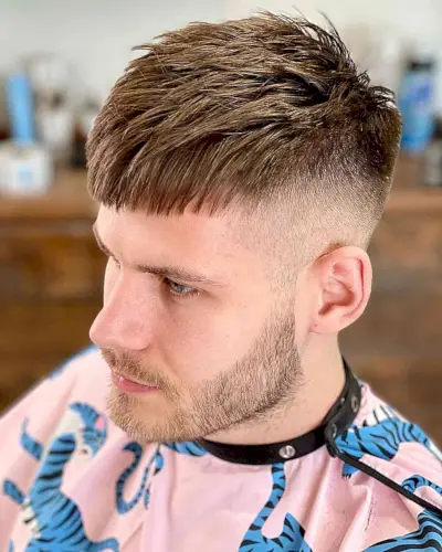 Short Blunt Fringe with Textured Cut and Skin Fade on Males