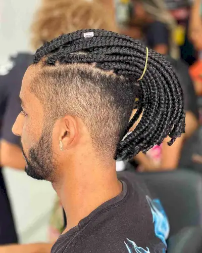 Braided Ponytail with a High Fade for Men