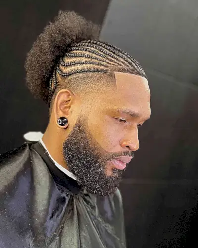 Braided Cornrows with an Afro Puff for Men