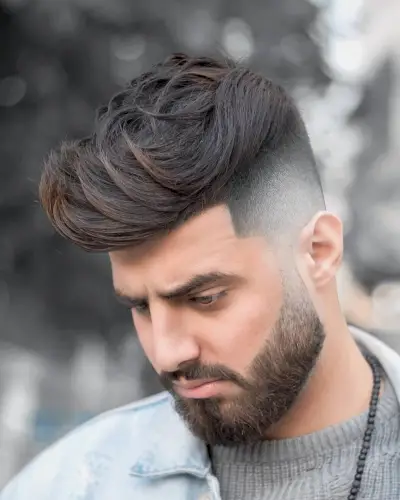 Textured quiff with temple fade