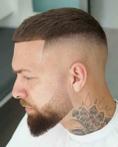Classic Caesar Cut with a High Skin Fade for Men