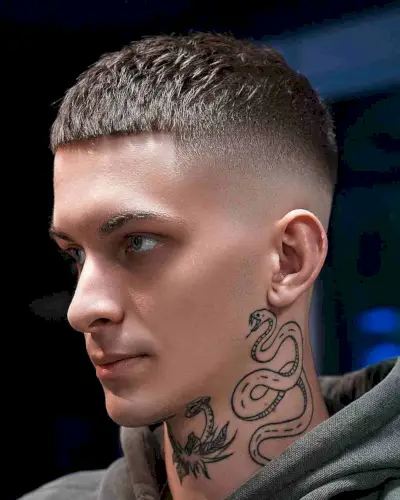 Mens short skin fade blunt crop haircuts