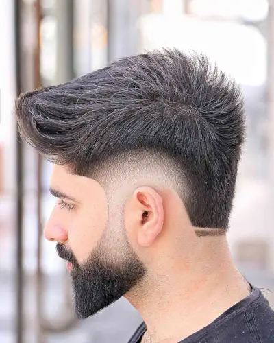 Dope Burst Fade with a Beard Fade for Men with Thick Hair