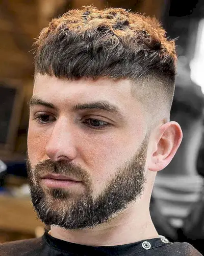 Messy French Crop with Buzz Fade for Gents with Beard and Thick Hair