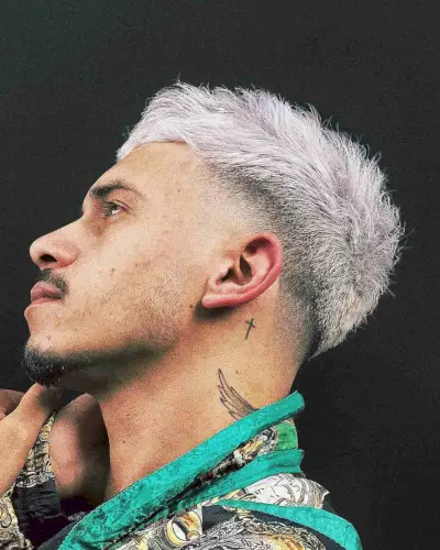 Icy White Spiky Mid Fade Haircut for Men