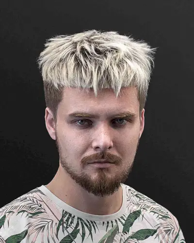 Bleached Blonde Edgar Cut with Bangs for Men
