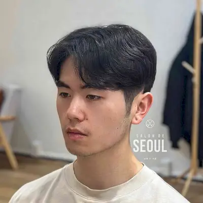 Modern Korean Perm Two Block Cut on Guys