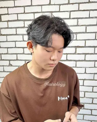 Long Wavy Two Block Hairstyle with Center Part for Men