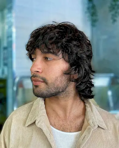 Layered Wavy Mullet for Men with Medium Hair