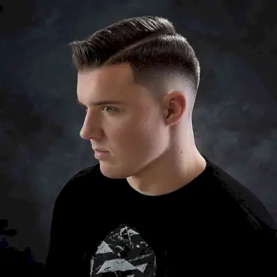 Deep Line Part Medium Hairstyle for Men