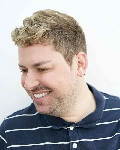 Short French Crop Cut with Messy Curled Top for Guys