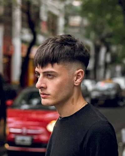Short French Crop with Choppy Layers and Bangs for Young Men
