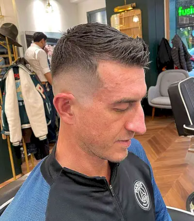 High Skin Fade on a Crew Cut for Oval Faces and Thin Hair