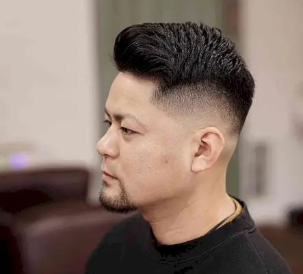 Swept Crew Cut Style with Shorter Sides and Bald Fade for Thick Hair