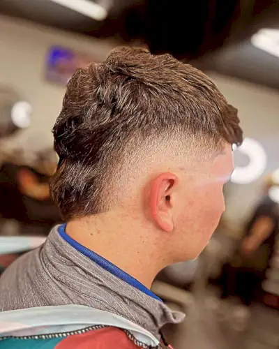 Short Mullet with Mid Burst Faded Sides for Young Men
