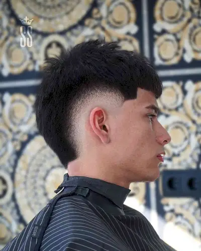 Short Fringe on a Mid Burst Fade Cut
