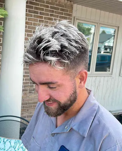 Choppy Layers and White Frosted Tips on guys with beard