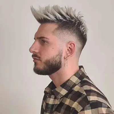 Spiky Frosted Blonde Faux Hawk with Short Sides on Men
