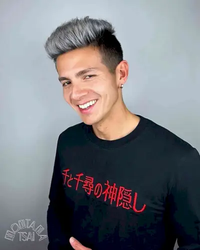 Frosted Platinum Brushed-Up Hair with Short Sides on Gents