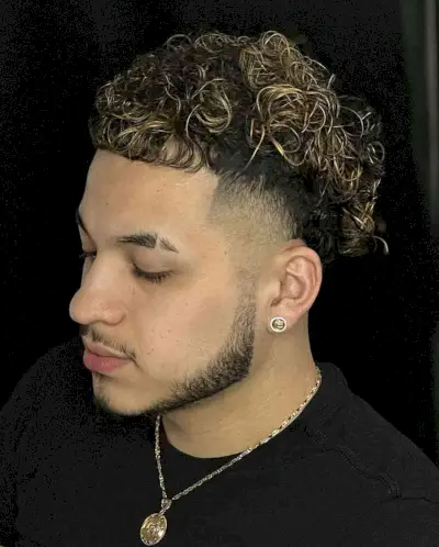 Curly Frosted Tips and Temp Fade on Guys